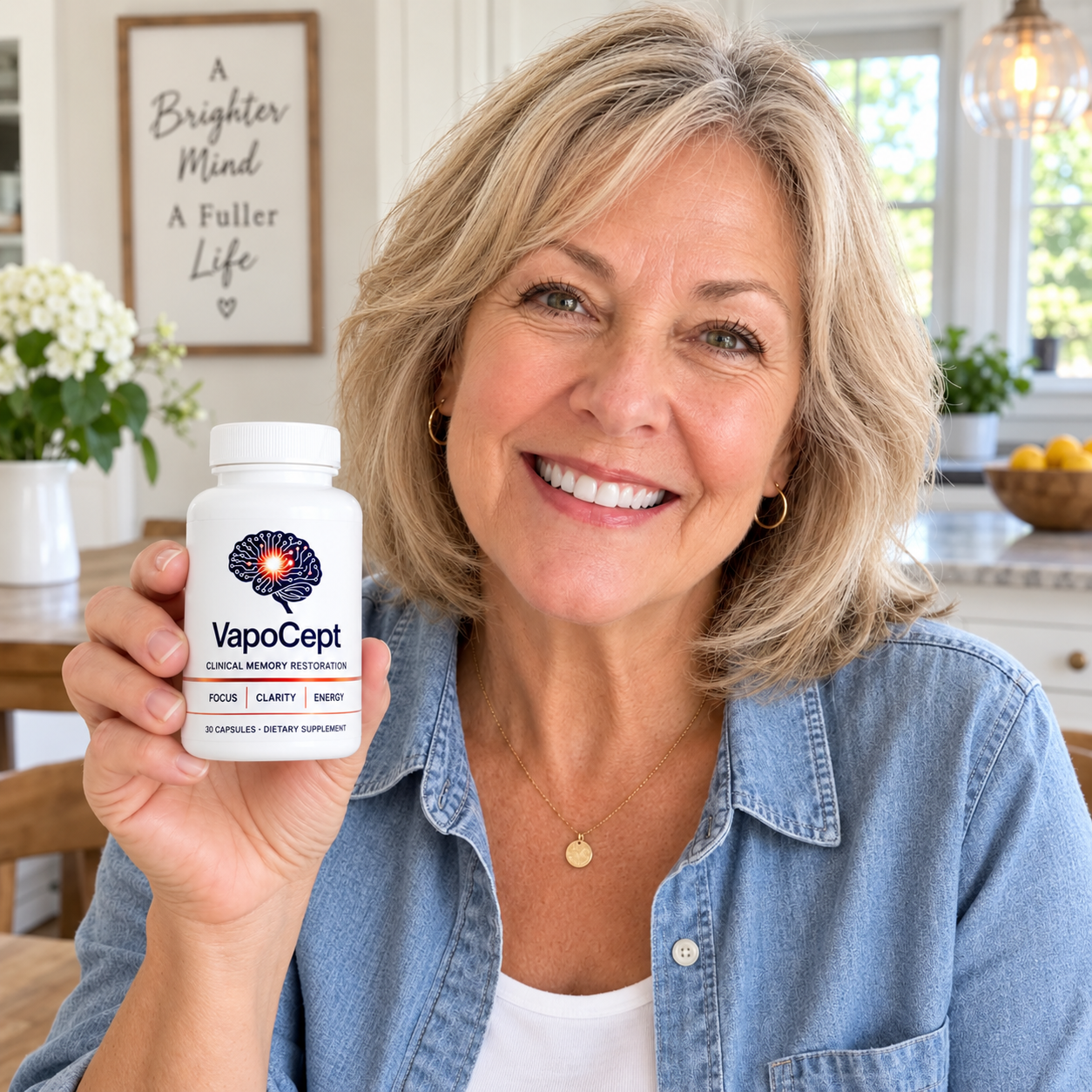 Vapocept customer holding supplement bottle